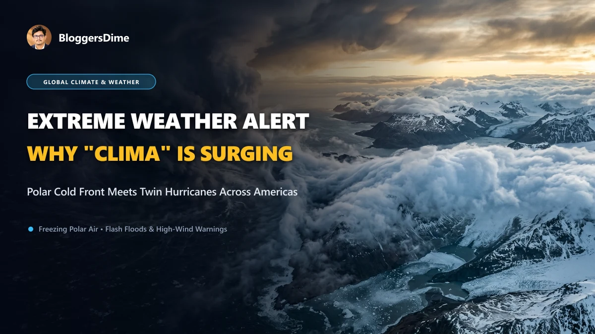Extreme Weather Alert Why Clima Is Surging Polar Cold Front and Hurricane Trudy Collision Editorial Banner
