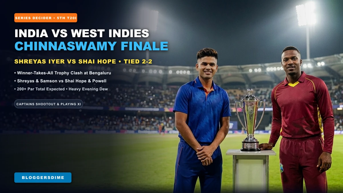 India vs West Indies 5th T20I series decider match preview banner at M. Chinnaswamy Stadium Bengaluru