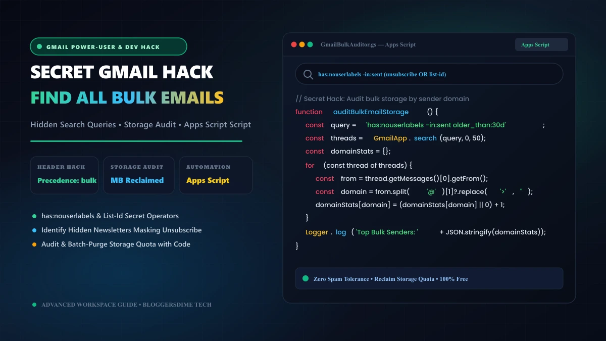 Secret Gmail Hack to Find All Bulk Emails in Your Inbox: Hidden Search Strings, Header Analysis & Apps Script Code