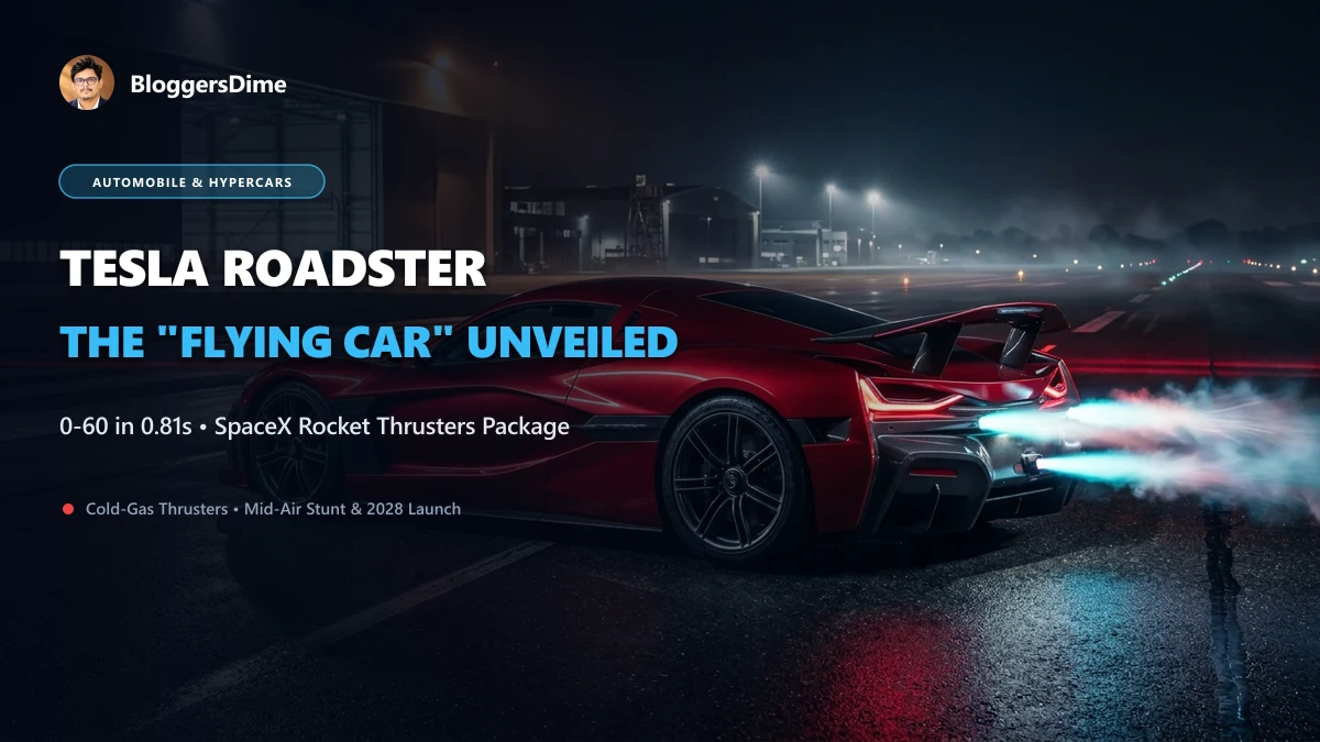 Tesla Roadster Flying Car SpaceX Thrusters Unveiled Editorial Banner